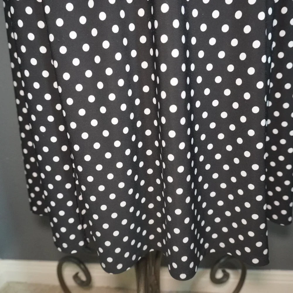 Chaps Womens Black White Polka Dot Midi Short Sleeve V Neck Dress Size Small - Picture 2 of 7